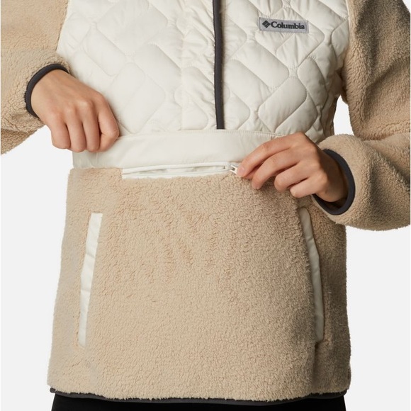 Columbia Sweet View Hooded Sherpa Fleece Quilted Pullover chalk/ancient fossil M - Picture 2 of 16